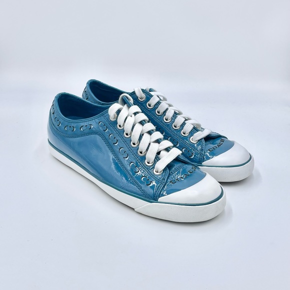 Coach Briar Patent Leather Teal Blue Lace Up Shoe Women’s size 8.5 B - Picture 1 of 11